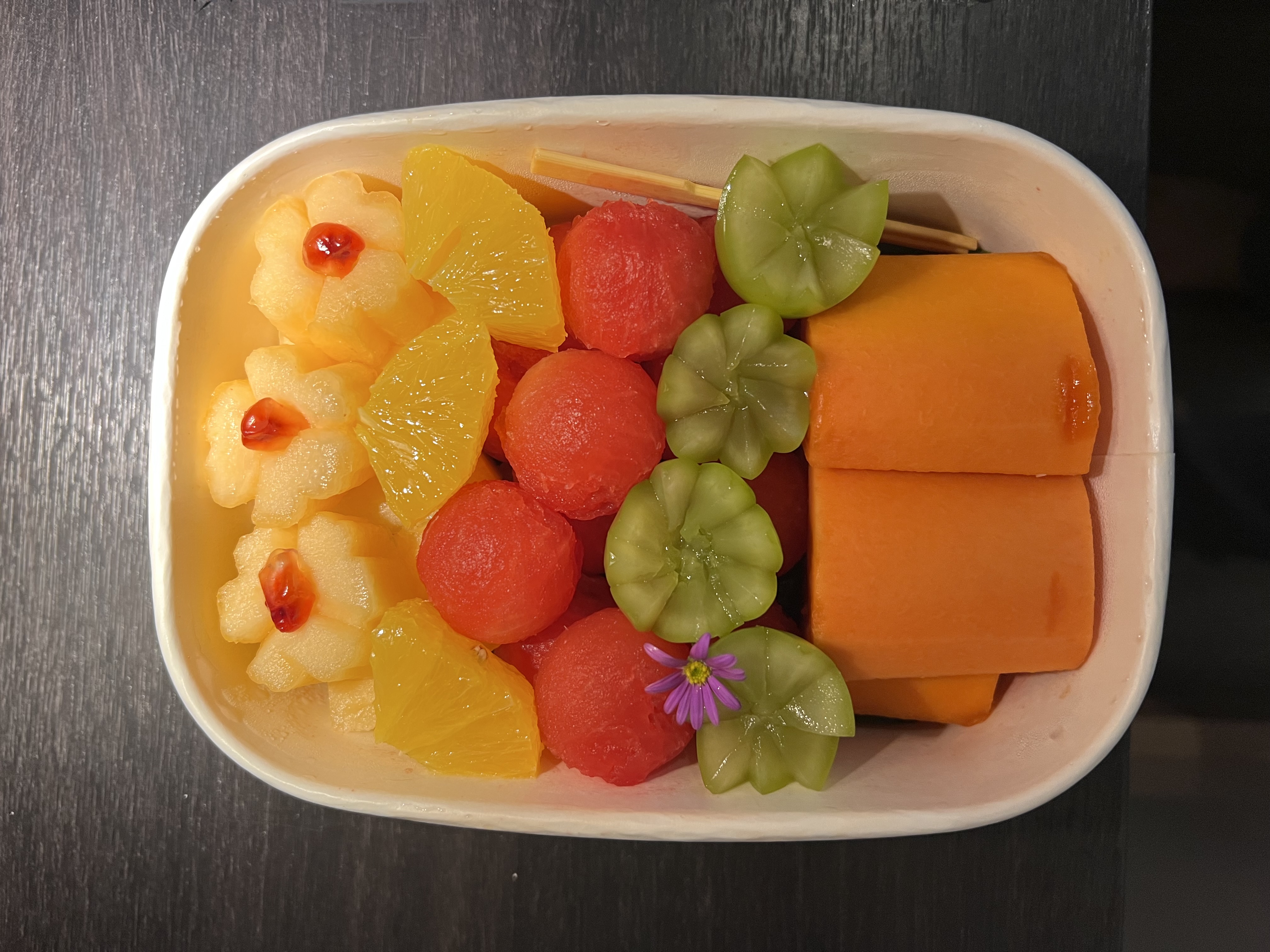 Beautifully cut fruit platter at Rimping Supermarket